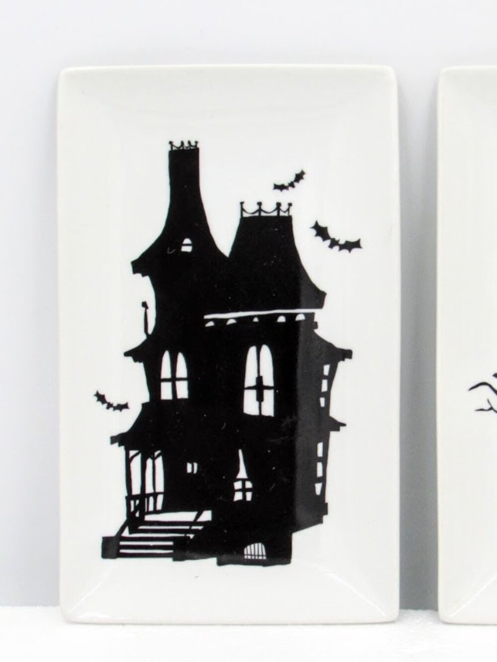 Crate & Barrel Haunted House Black and White Rectangle Plates Set of 2